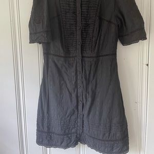 pintuck eyelet puff sleeve mini dress button up